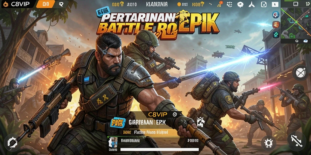 Gameplay seru C8VIP dengan pertarungan Battle Royale yang intens.