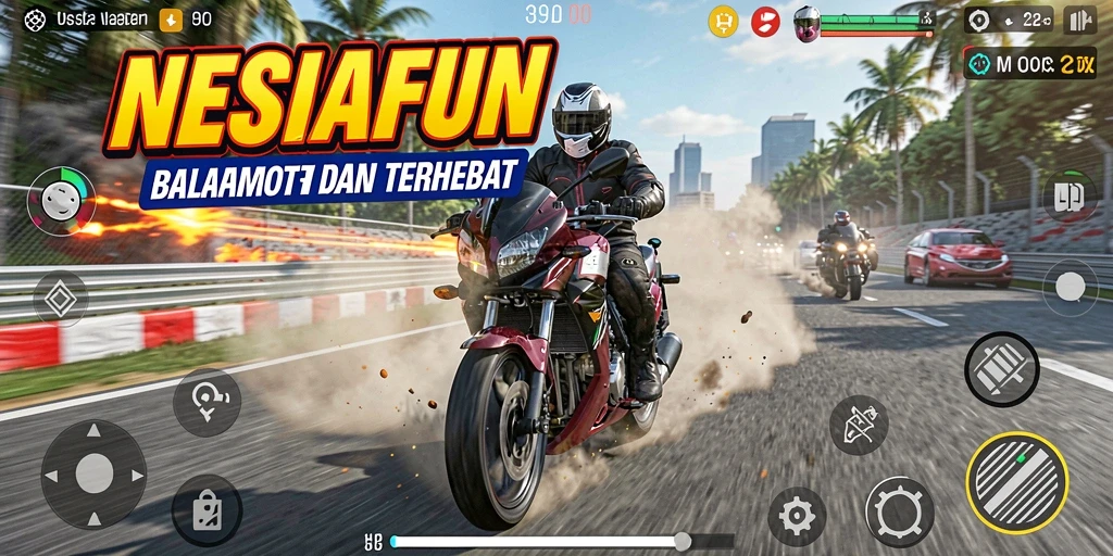 Screenshot NESIAFUN menampilkan aksi balapan motor yang mendebarkan.