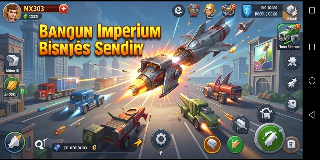 Tampilan utama gameplay NX303 saat membangun bisnis Tycoon.