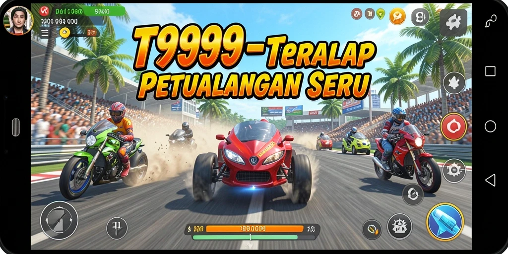 Tangkapan layar utama T9999 menampilkan aksi balap yang mendebarkan dan grafis yang menawan.